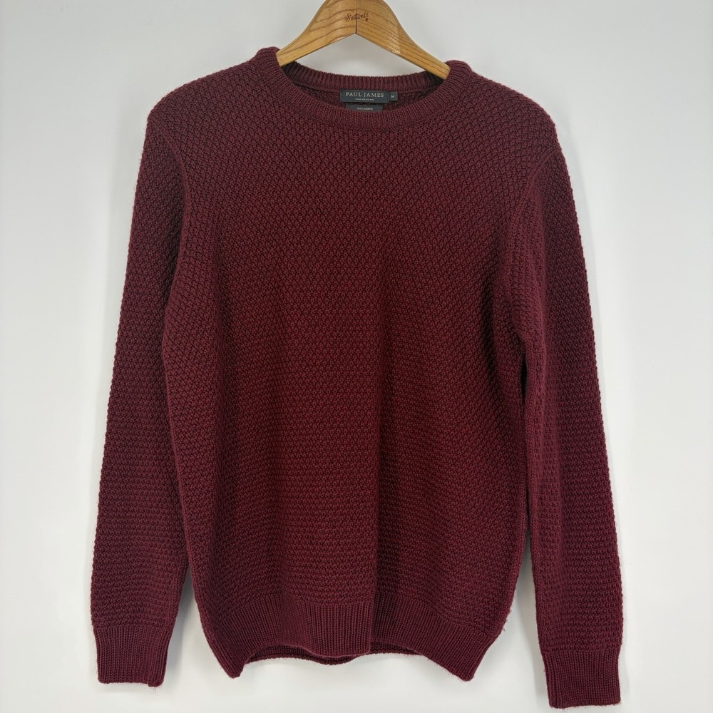 Paul James Merino Wool Sweater Men Medium Maroon England Preppy Jumper Professor